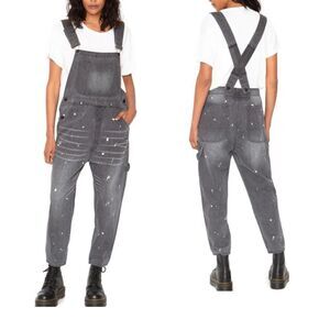 Sandrine Rose Free People denim overalls distressed painters ziggy black